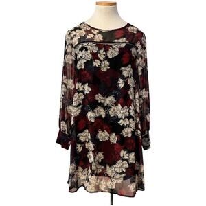 Simply Noelle Sheer Long Sleeve Dress Sz M Black Red Floral Dark Academia Goth